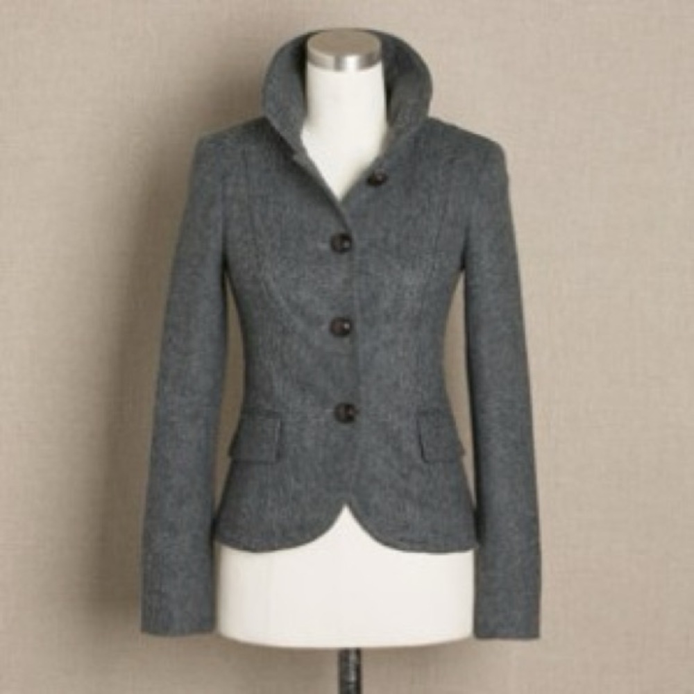 J. Crew Bella Wool Herringbone Blazer jacket in Charcoal gray 0 XS